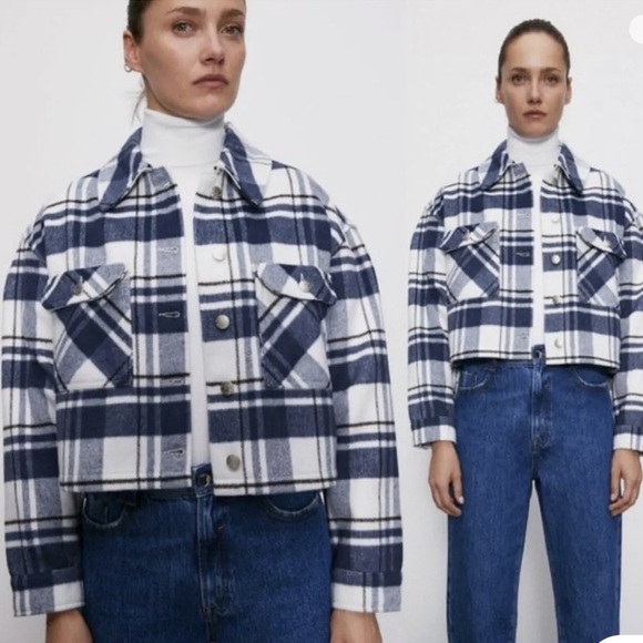 Zara Boxy Shapeless Cropped Plaid Fall Jacket Small - Picture 2 of 12